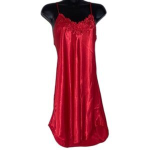 RED SATIN Babydoll Nightgown Nighty Sexy Fire Engine Red Womens Medium